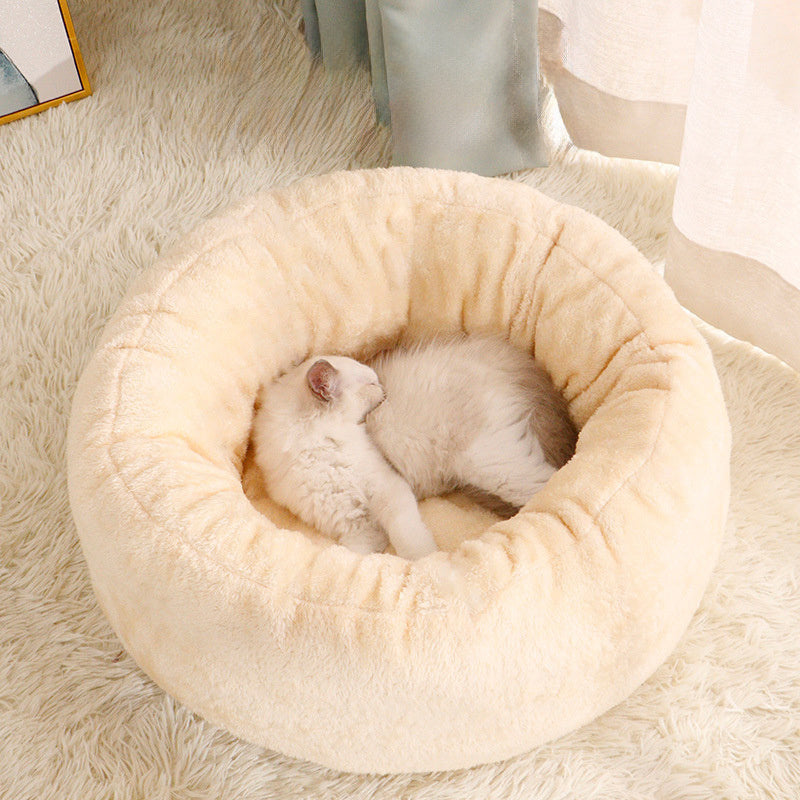 Plush Donut Bed for Cats and Small Dogs