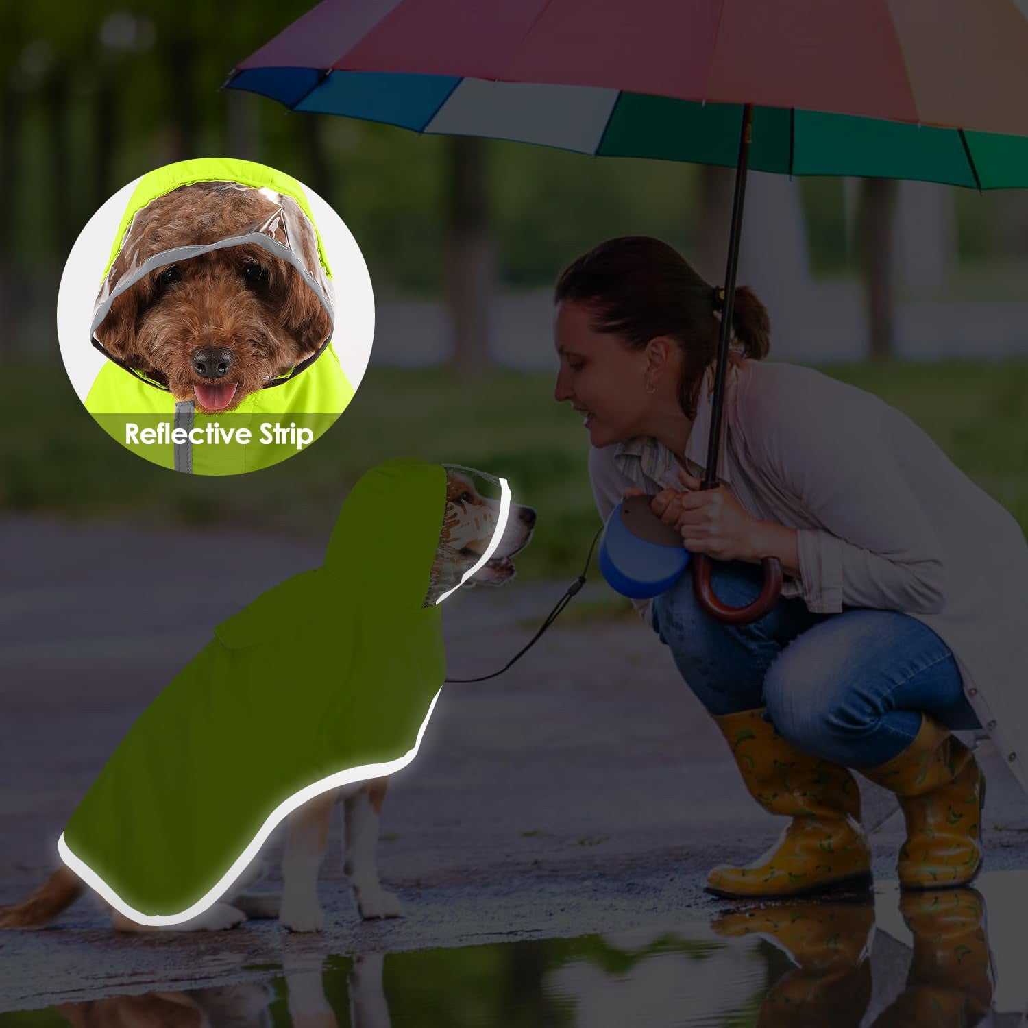 Wasserdichter Hunde-Regenmantel – Weiche, atmungsaktive Kapuzenjacke mit transparenter Krempe