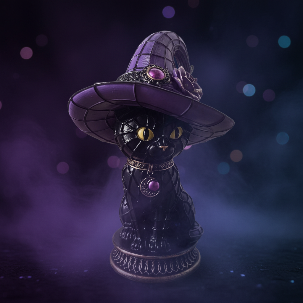 Gothic Resin Halloween Night Light Witch And Cat