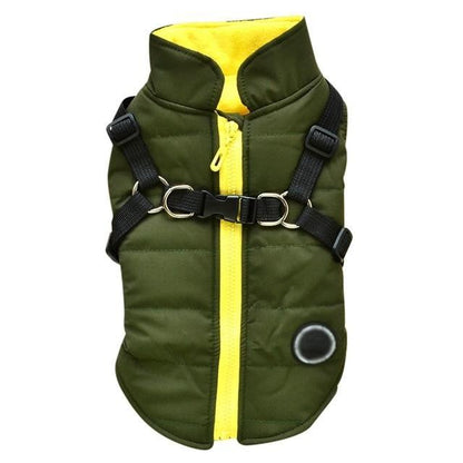Warm Dog Zipper Jacket – Adjustable Leash Harness for Autumn & Winter