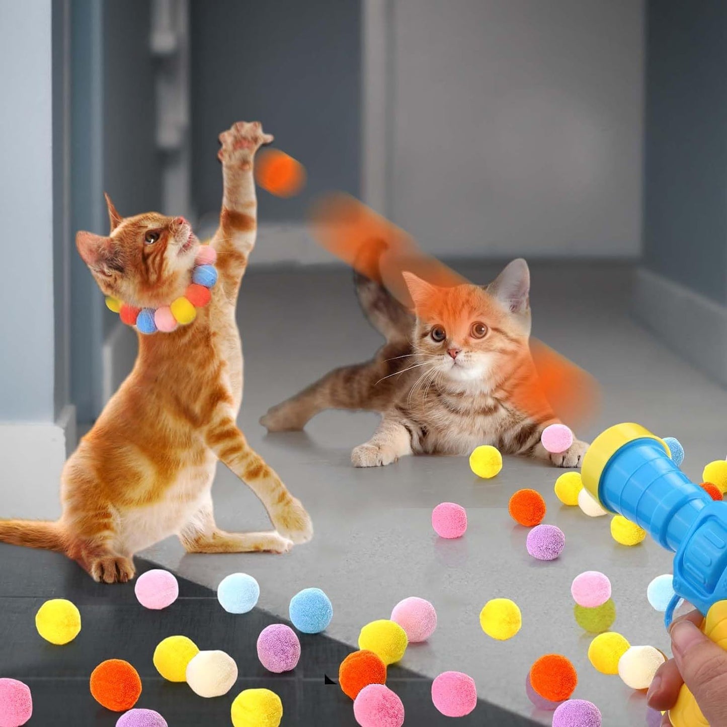 Cat Toy Ball Launcher Gun Interactive Plush Ball Shooter for Cats