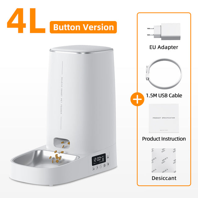 ROJECO 4L Automatic Pet Feeder  WiFi & Button Control for Cats & Dogs
