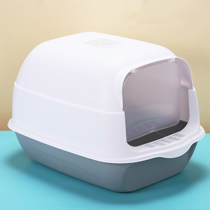 Oversized Splash-Proof Cat Litter Box Semi-Enclosed, Easy-Clean Design