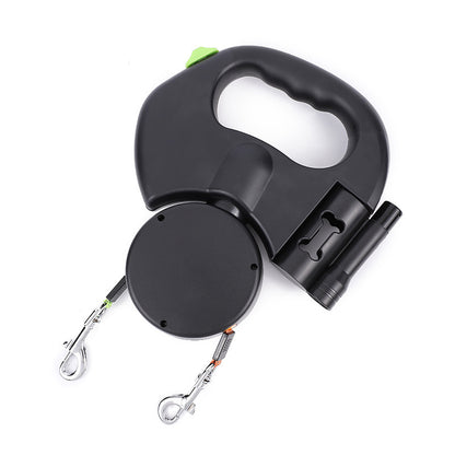 3M Dual Dog Leash with Flashlight Retractable Tangle-Free Leash for Two Dogs