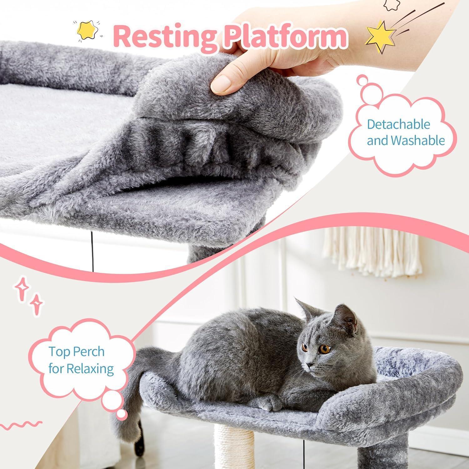 Small 4-in-1 Cat Tree Tower With Self-grooming
