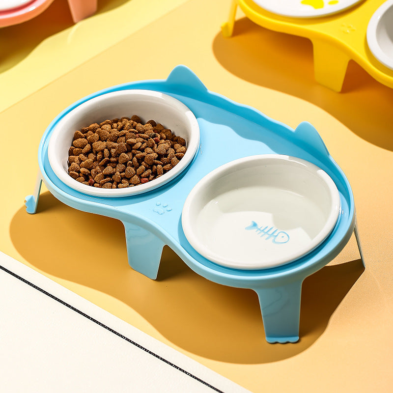 Elevated Tilted Cat Food & Water Bowl Ceramic Pet Feeding Set