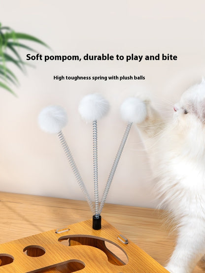 Interactive Wooden Cat Maze Toy with Stick and Balls