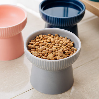 Elevated Ceramic Cat Bowl with High Foot and Neck Protection