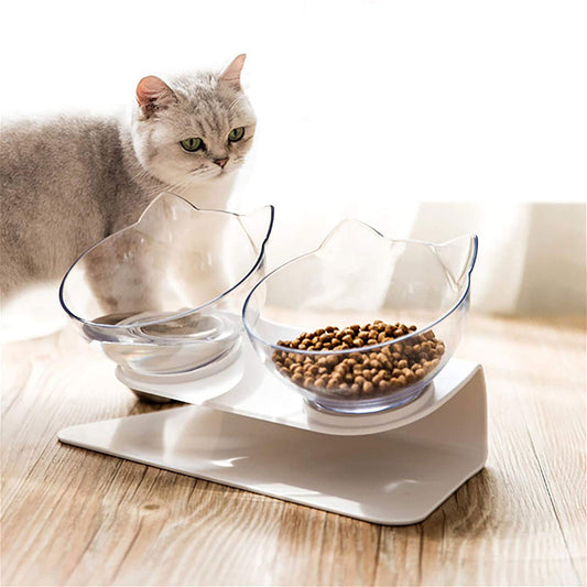 Non-Slip Elevated Double Cat Bowl with Stand Food & Water Feeder