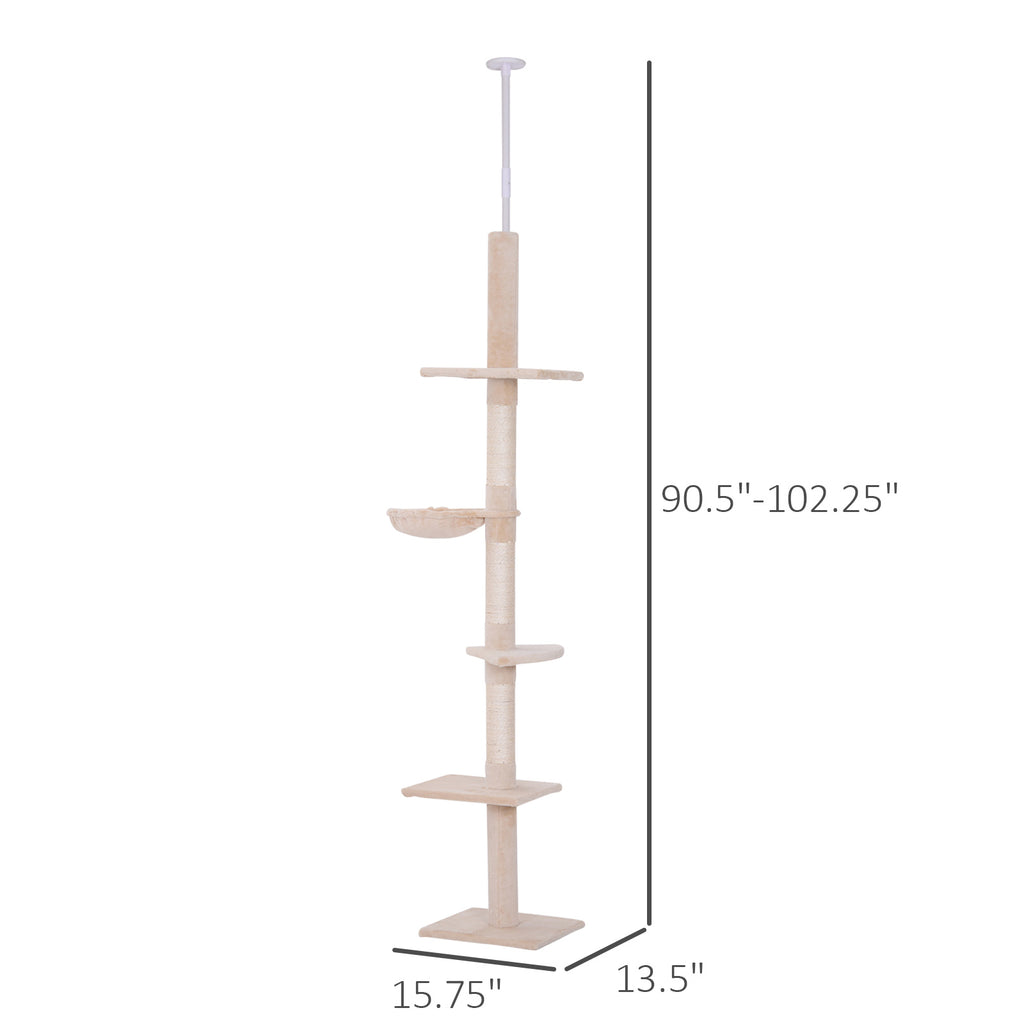 ToyTigris 5-Tier Adjustable Floor to Ceiling Cat Tree in Beige