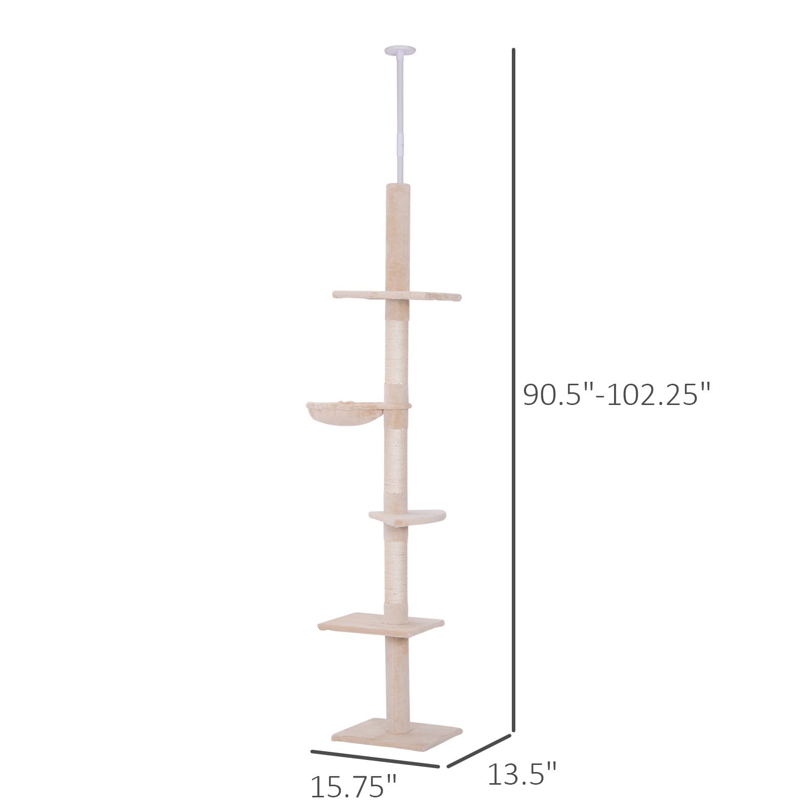 ToyTigris 5-Tier Adjustable Floor to Ceiling Cat Tree in Beige