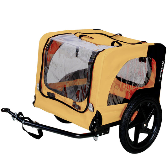 Yellow Outdoor Heavy Duty Foldable Dog Stroller With Bicycle Tow