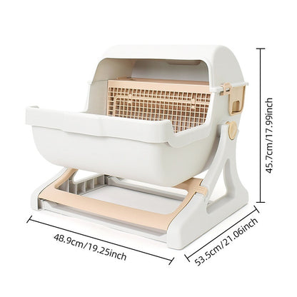 Semi-Automatic Open Tilting Cat Litter Box Easy Clean & Spacious