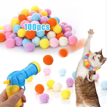 Cat Toy Ball Launcher Gun Interactive Plush Ball Shooter for Cats
