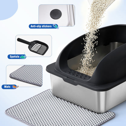 Stainless Steel Cat Litter Box Scoop And Mat Included