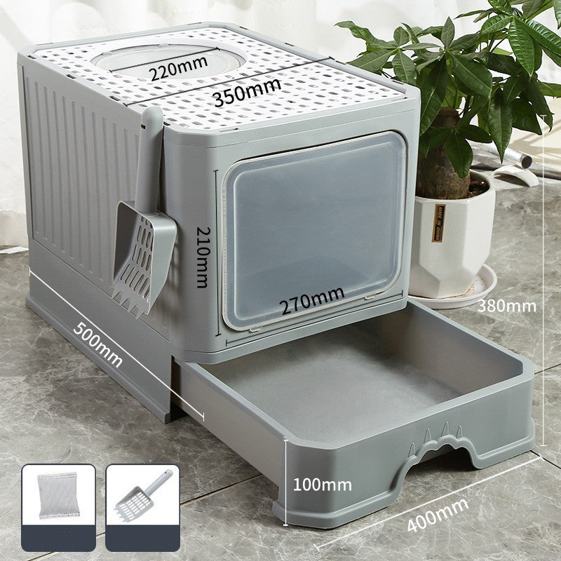 Oversized Splash-Proof Cat Litter Box Semi-Enclosed, Easy-Clean Design