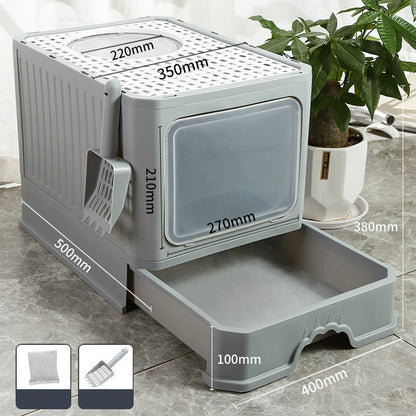 Oversized Splash-Proof Cat Litter Box Semi-Enclosed, Easy-Clean Design