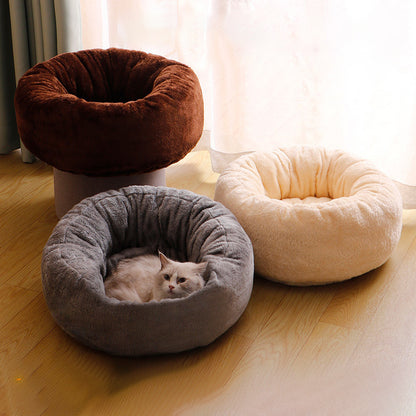 Plush Donut Bed for Cats and Small Dogs