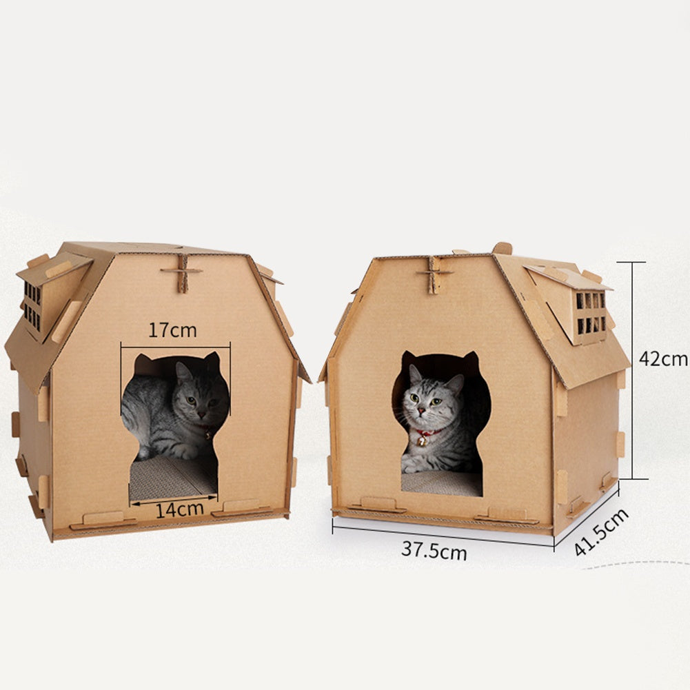 Cardboard Villa Cat House Durable DIY Cat Play & Scratch Home