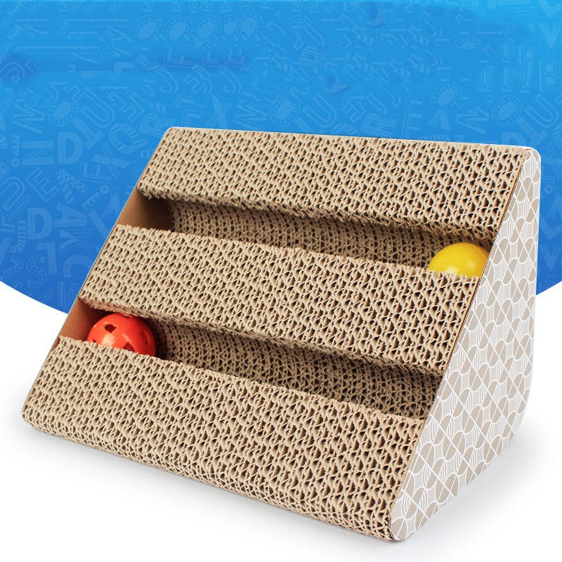 ToyTigris Triangle Corrugated Cat Scratcher with Bell Toy