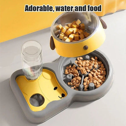 2-in-1 Tilted Pet Feeder Bowl with Automatic Water Dispenser