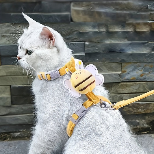 Cute Bee Plaid Adjustable Cat Harness & Leash