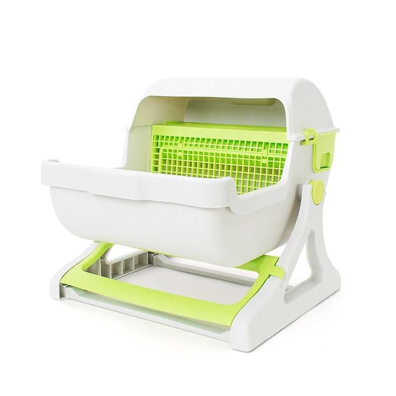Semi-Automatic Open Tilting Cat Litter Box Easy Clean & Spacious