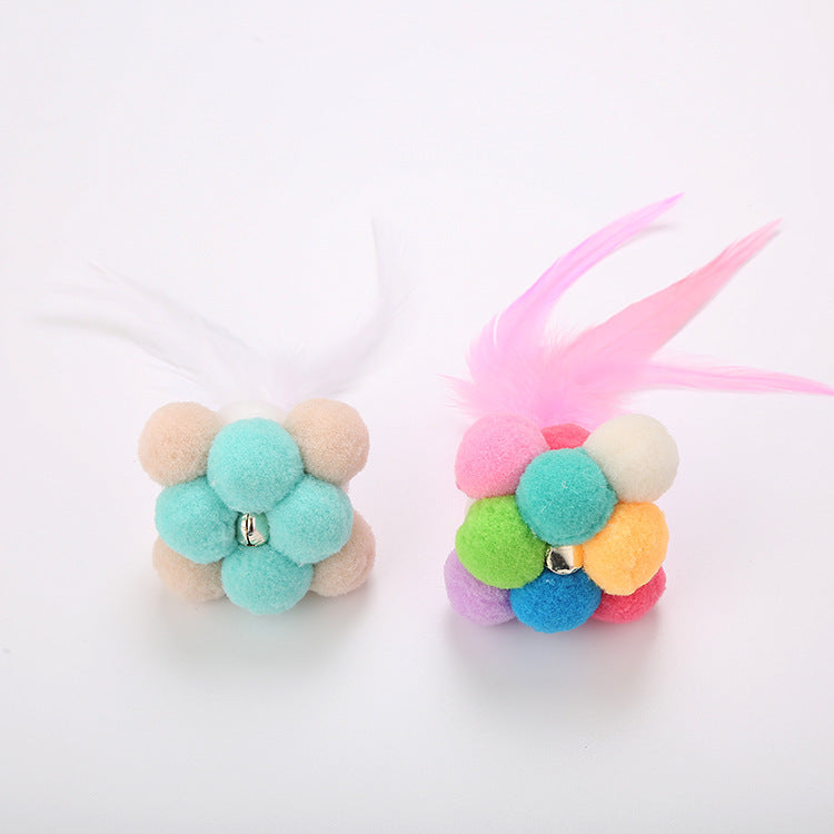 Cat Toy Feather Ball Interactive Plush Cat Toy