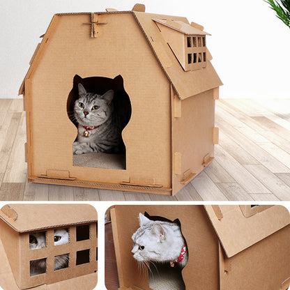 Cardboard Villa Cat House Durable DIY Cat Play & Scratch Home