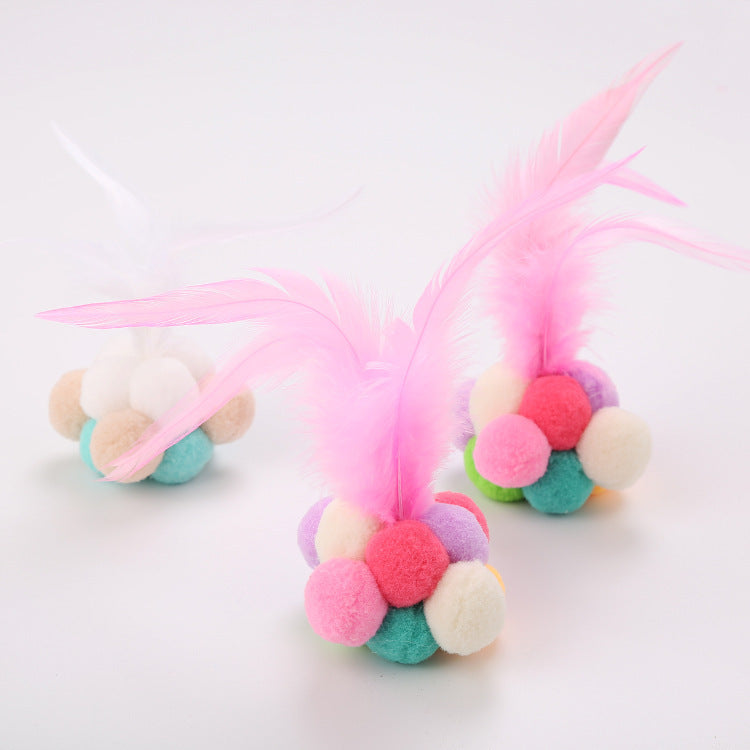 Cat Toy Feather Ball Interactive Plush Cat Toy