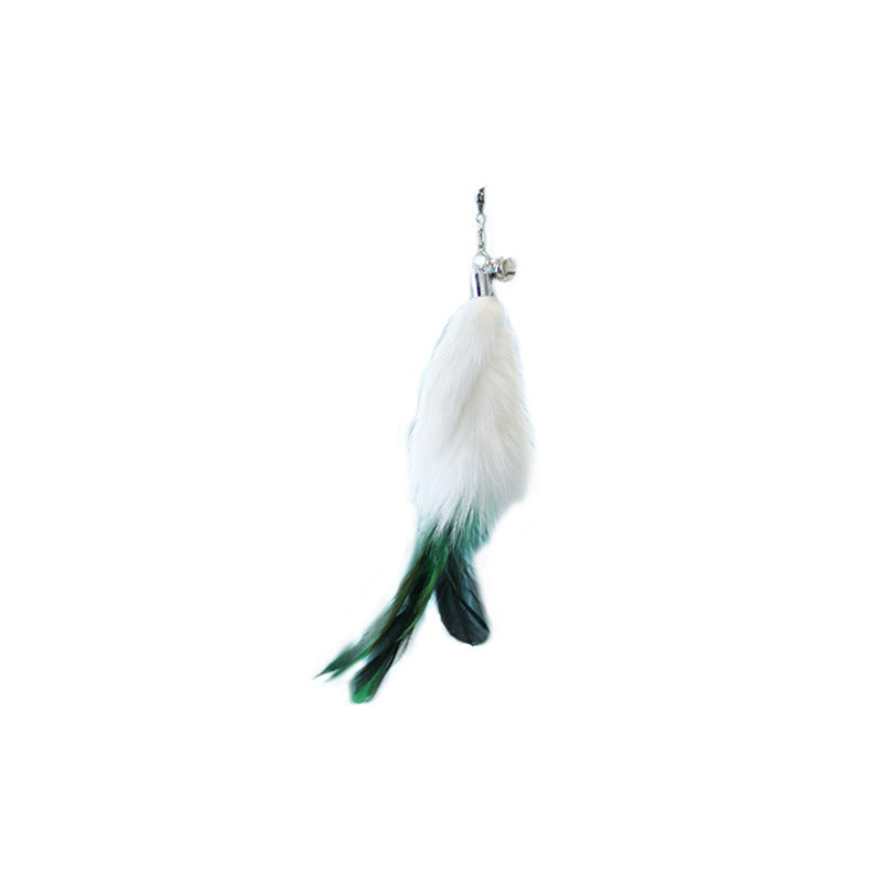 Interactive cat teaser wand with feather attachment for indoor play