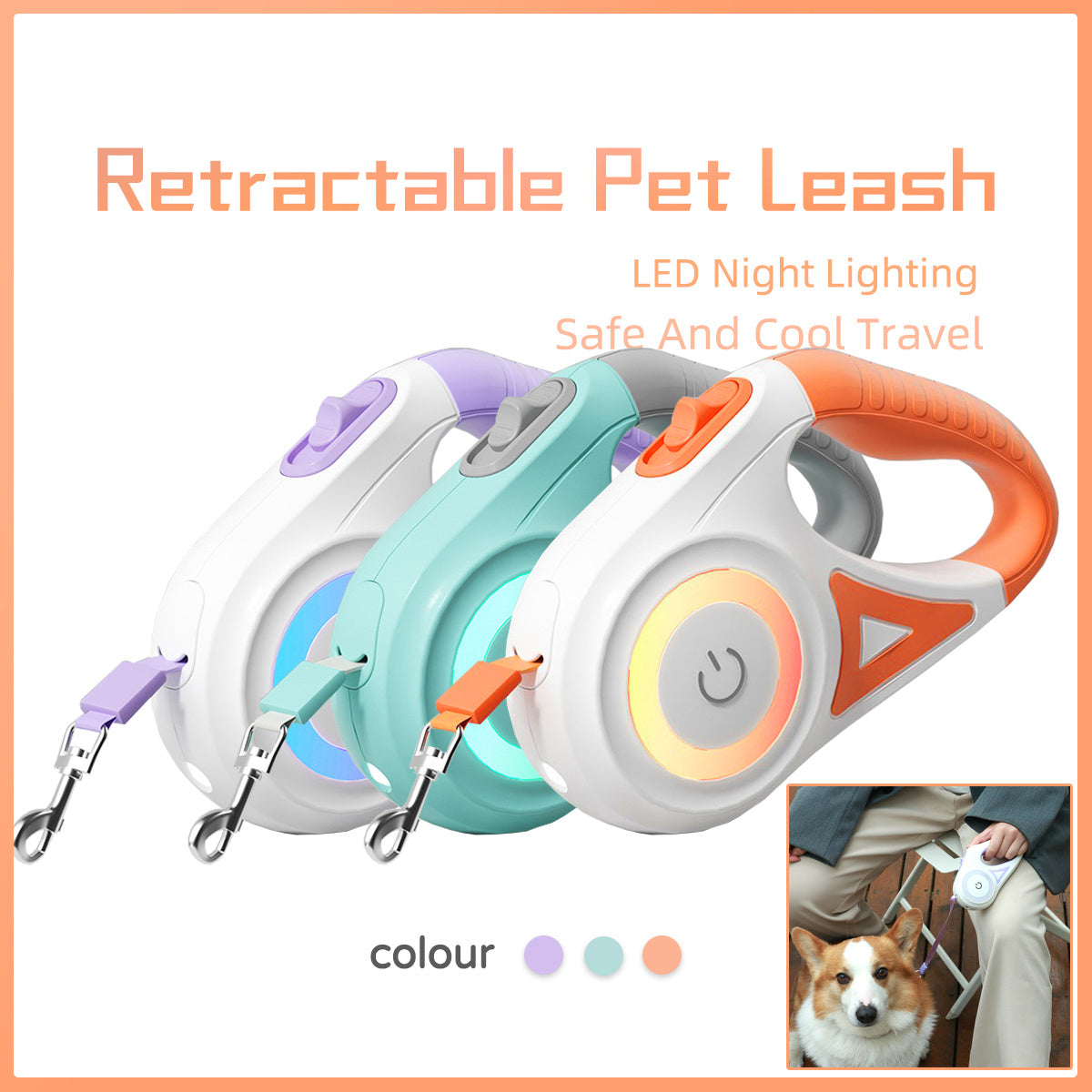 Retractable Dog Leash with LED Lights