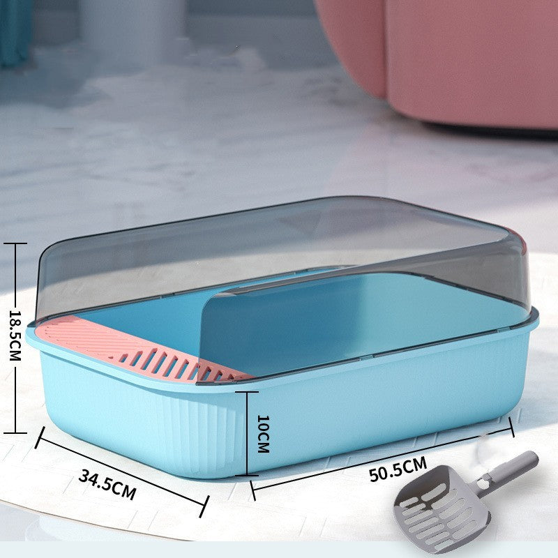 Oversized Splash-Proof Cat Litter Box Semi-Enclosed, Easy-Clean Design