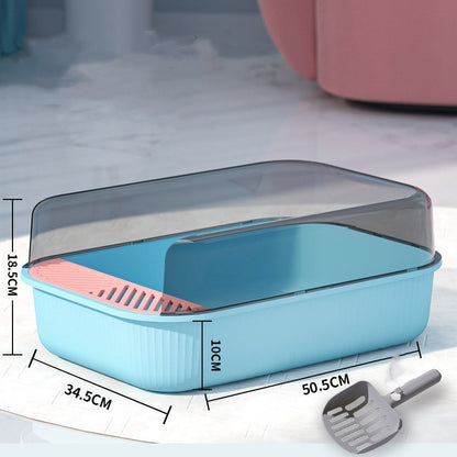 Oversized Splash-Proof Cat Litter Box Semi-Enclosed, Easy-Clean Design