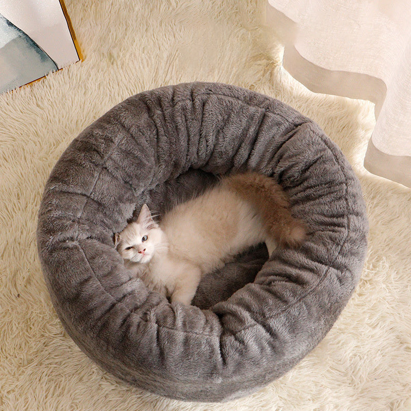 Plush Donut Bed for Cats and Small Dogs