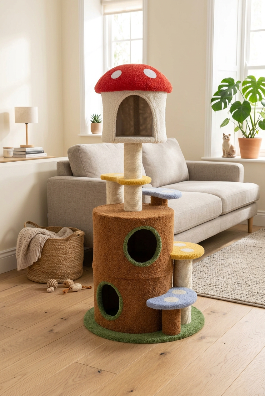 MushroomCats tree with large condo & platform ladder