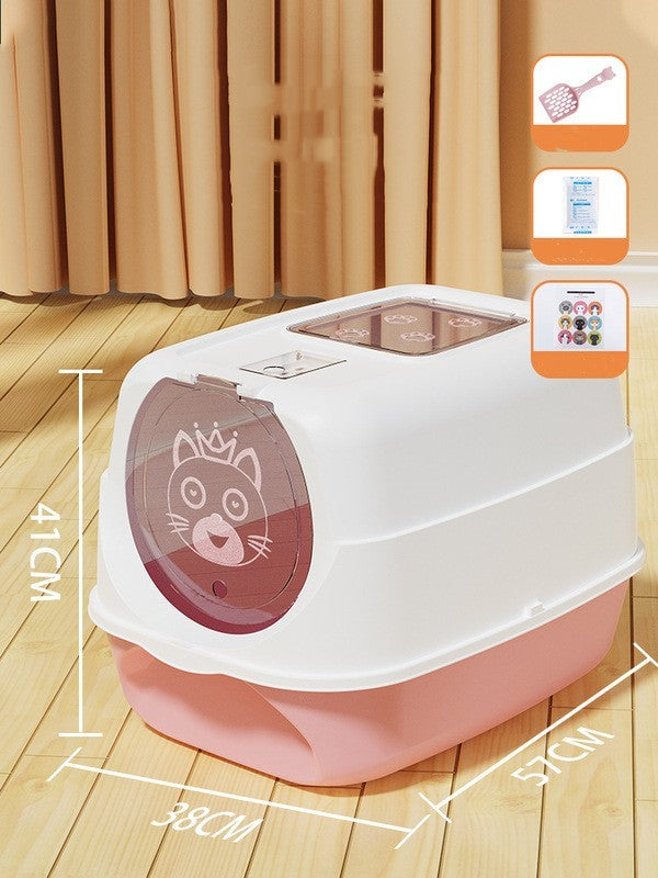 Oversized Splash-Proof Cat Litter Box Semi-Enclosed, Easy-Clean Design