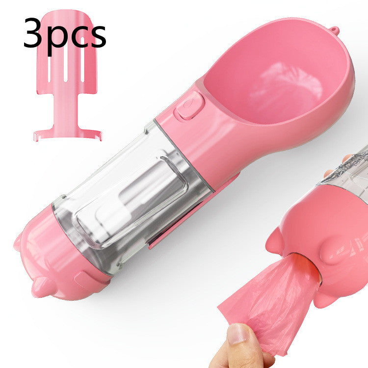 3 In 1 Pet Water Bottle Feeder Bowl Garbage Bag