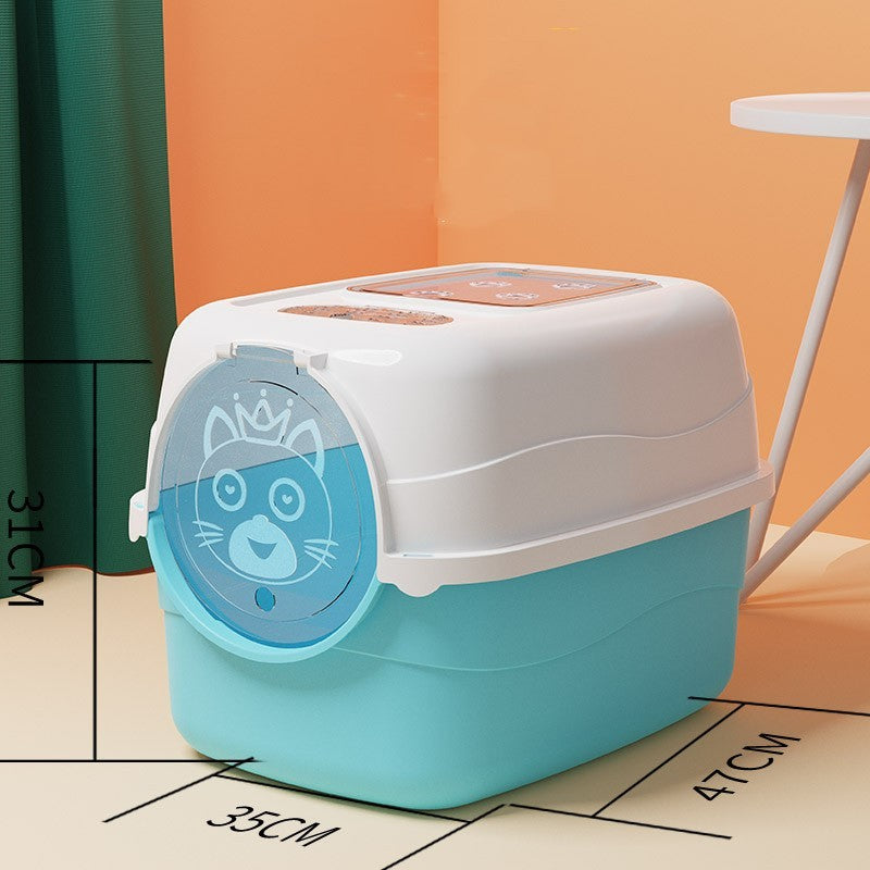 Oversized Splash-Proof Cat Litter Box Semi-Enclosed, Easy-Clean Design