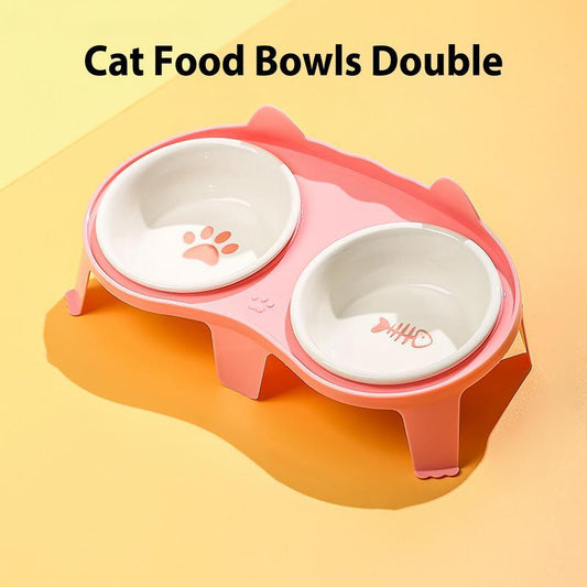Elevated Tilted Cat Food & Water Bowl Ceramic Pet Feeding Set