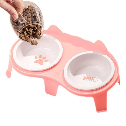 Elevated Tilted Cat Food & Water Bowl Ceramic Pet Feeding Set