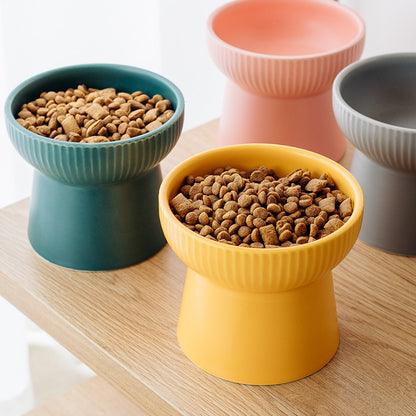 Elevated Ceramic Cat Bowl with High Foot and Neck Protection