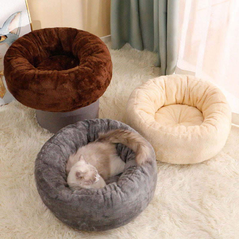 Plush Donut Bed for Cats and Small Dogs