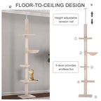 ToyTigris 5-Tier Adjustable Floor to Ceiling Cat Tree in Beige
