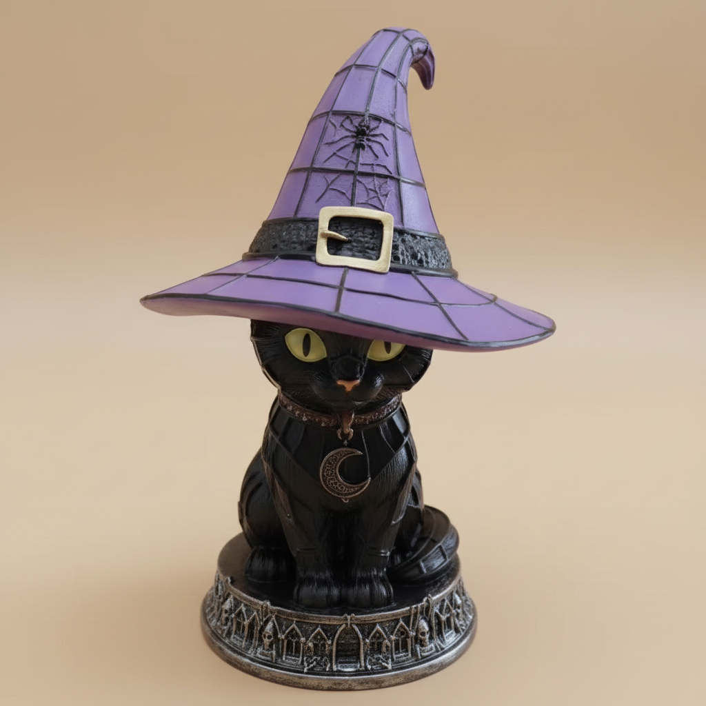 Gothic Resin Halloween Night Light Witch And Cat