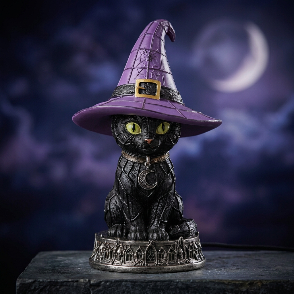 Witch Cat Halloween Night Light Resin