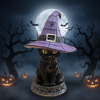 Witch Cat Halloween Night Light Resin