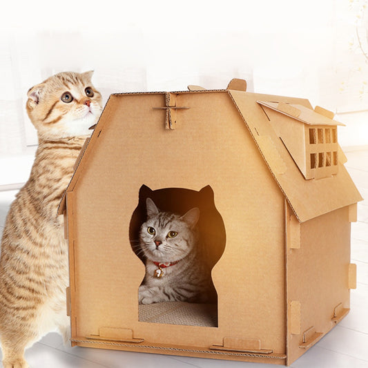 Cardboard Villa Cat House Durable DIY Cat Play & Scratch Home