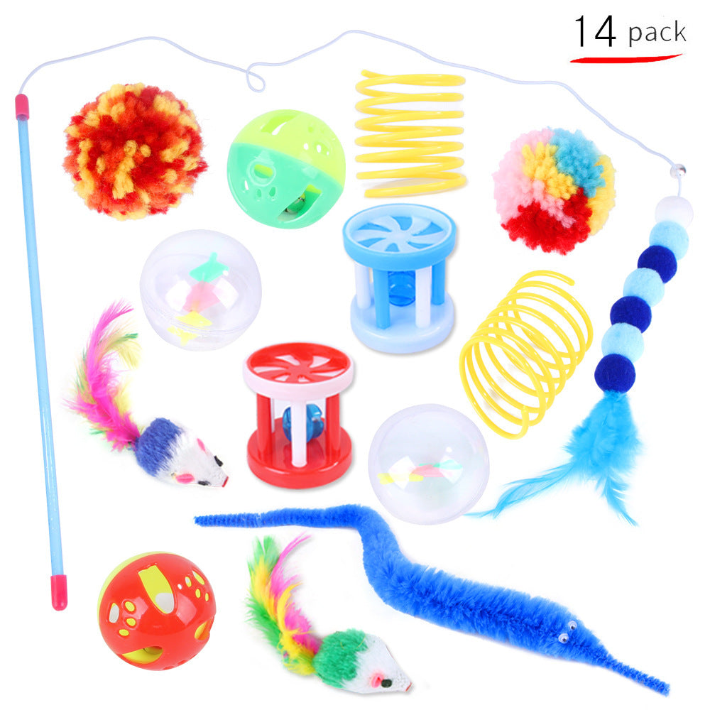 Katzenspielzeug-Set – Plüsch, Feder und interaktives Spielzeug