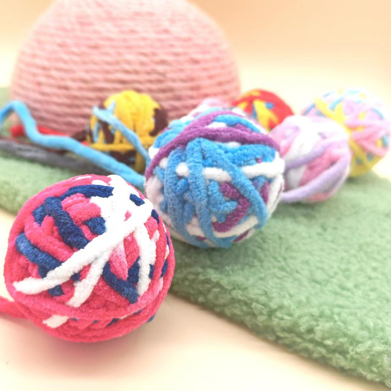 Colorful Wool Bell Ball Cat Toy Interactive Plush Play for Cats